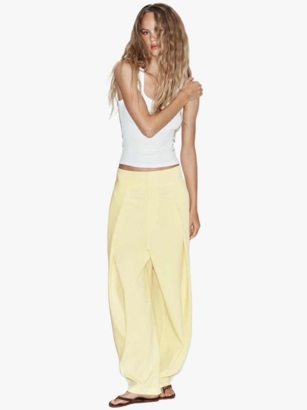 NWT Zara Woman Bloggers Fav PLEATED BALLOON PANTS Light Yellow Size S Small